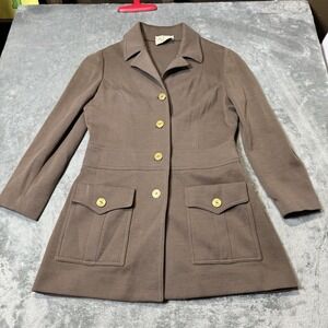Butte Knit Structured 60s Retro Wool Vintage Blazer Coat Dress Brown Preppy S